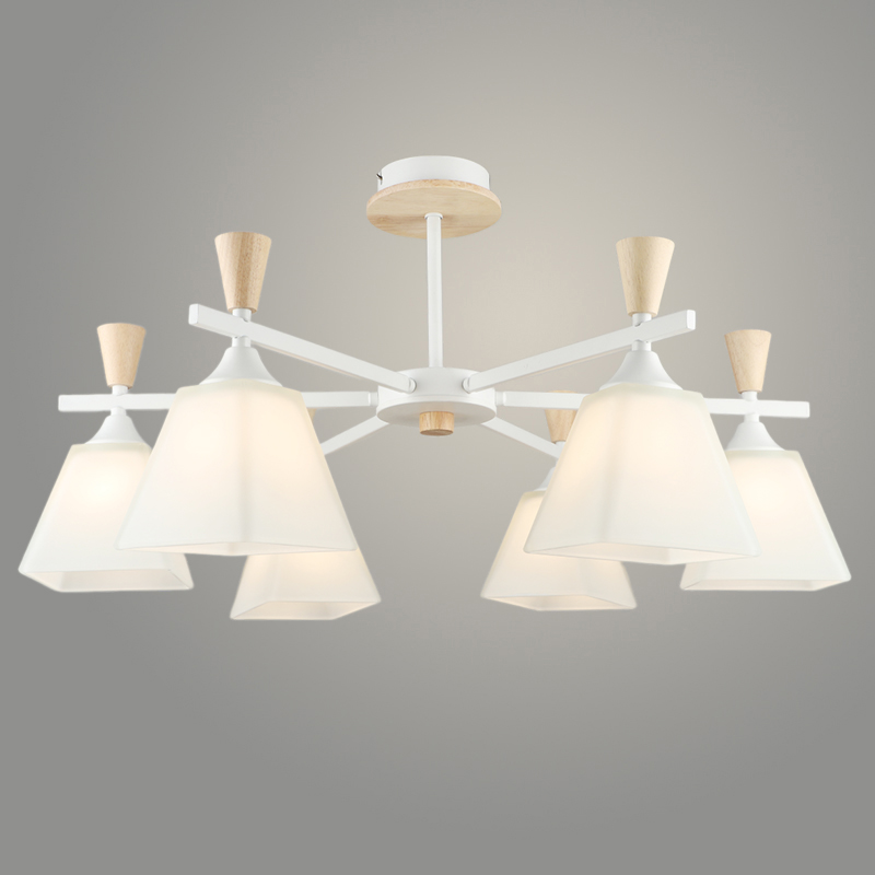Люстра N5663/6 WT+WOOD белый/дерево 6x40W E27 d560 h350, QH23