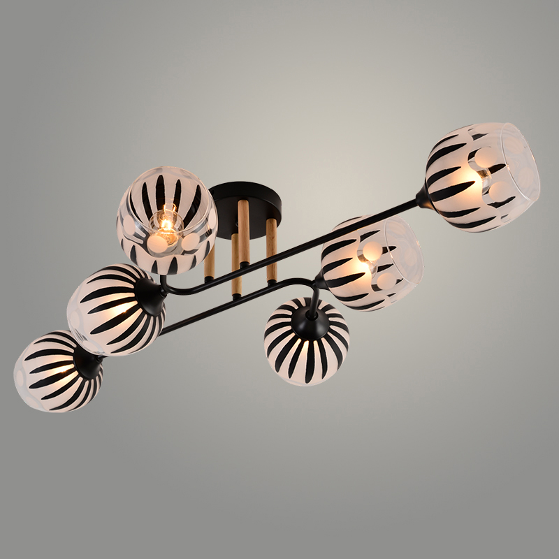 Люстра XA1569B/6 BK+WOOD черный/дерево 6х60W E27 d870 h200, HN24