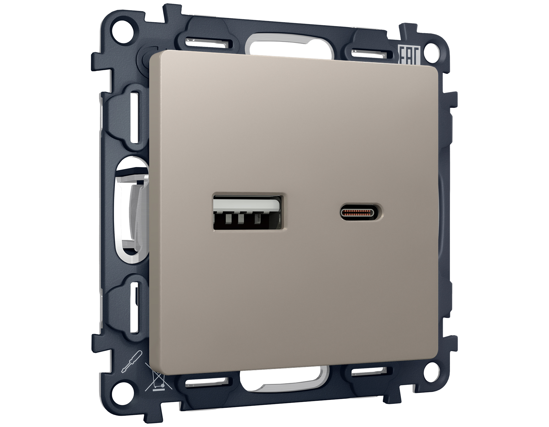 MA371010 Комплект механизма розетки ALFA Серо-бежев матов 2USB A+C 20W быстр/зар QUANT(AP3710,VM177)