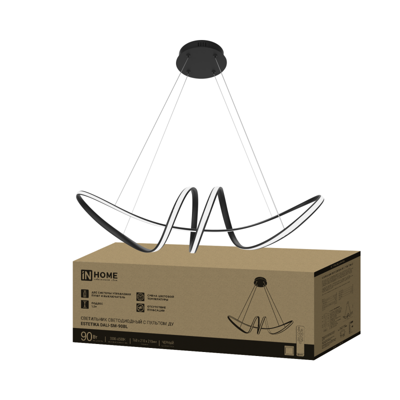 Светильник светодиодный ESTETIKA DALI-SM-90BL 90Вт 230В 3000-6500K 760х210x210мм 1.2м трос ДУ черный