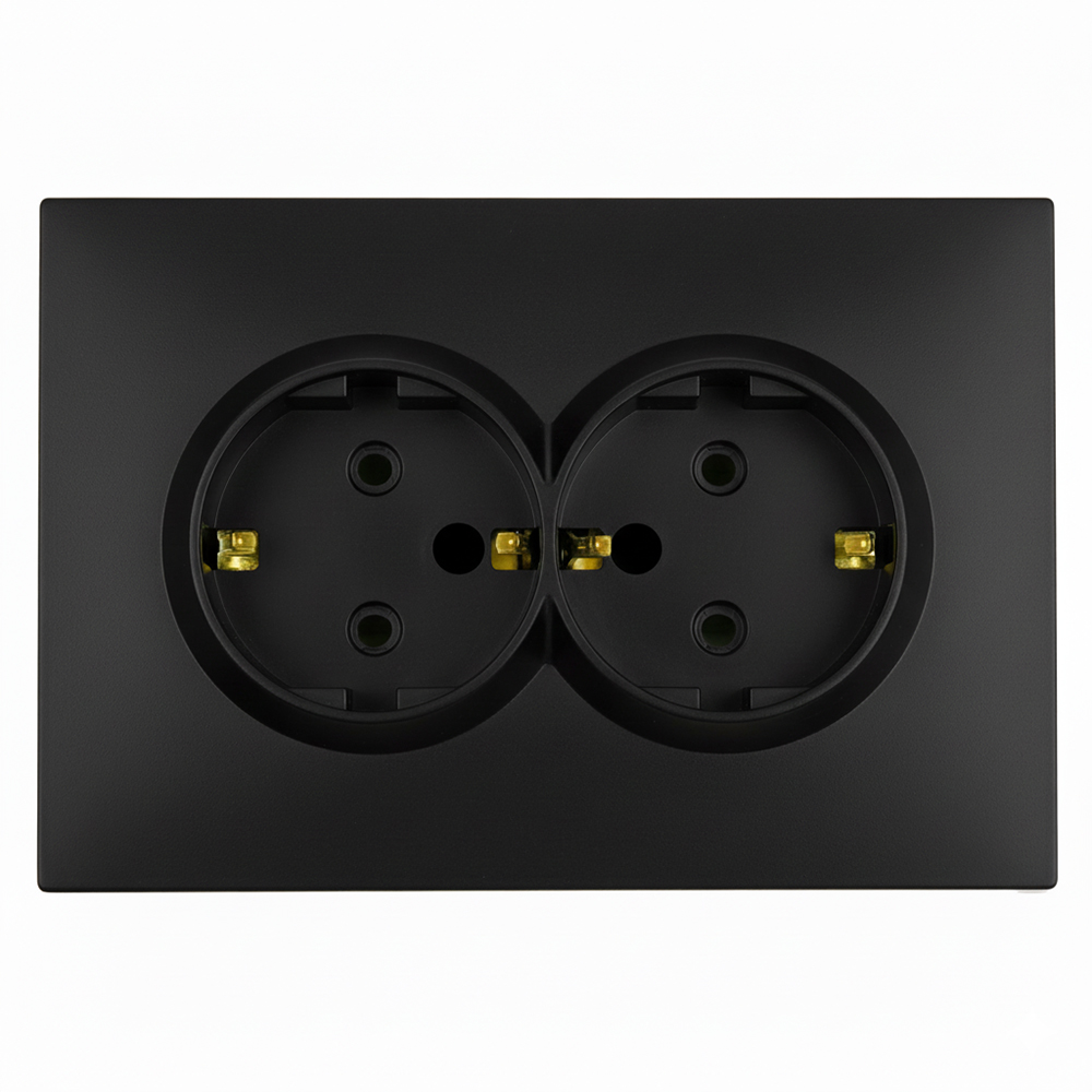 Розетка 2-местная с з/ш, с/з, СЗК, 250В, 16А, серия Эмили, RST16-5114-10ZK, платиново-серый, soft to