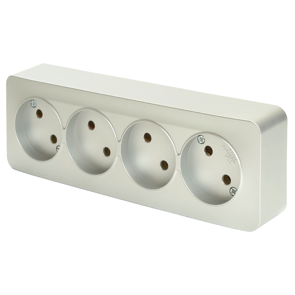 Розетка 4-местная б/з, серия София, 250В, 10А, IP20, MST10-14-03, серебро (4/80)