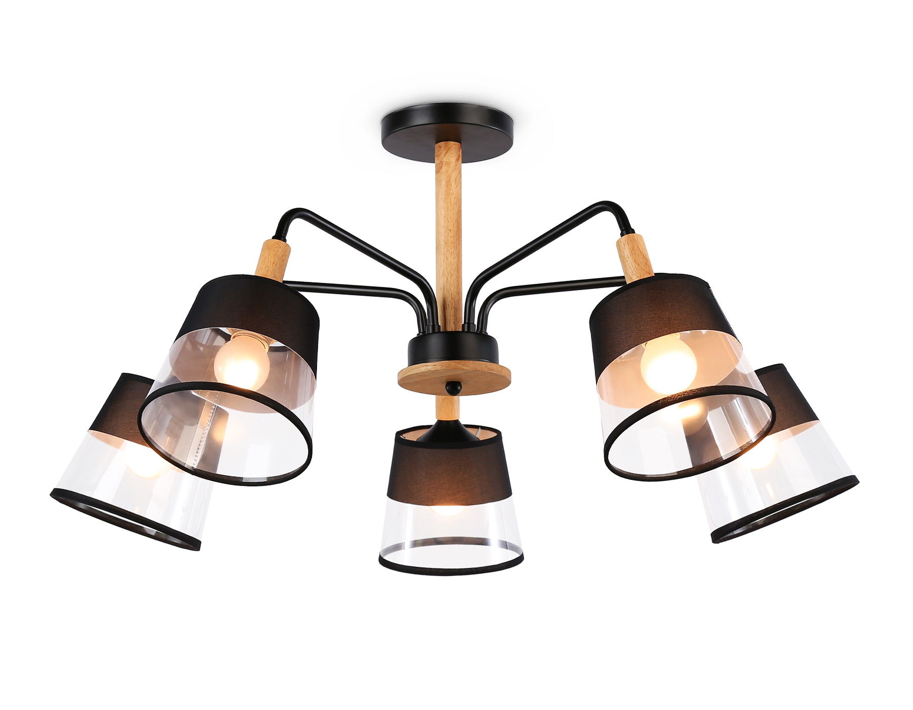 Светильник подвесной Ambrella TR4741/5 BK/LW черный/светлое дерево E27/5 max 40W D760*350