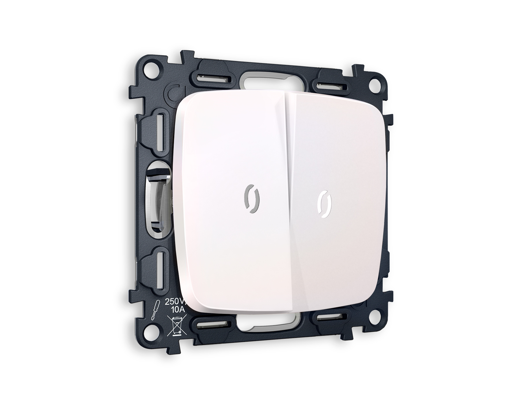 MO204015 Комплект механизма 2-кл выкл с подсв 5600K OMEGA Жемчуг QUANT (OP2040,VM115,G14W)