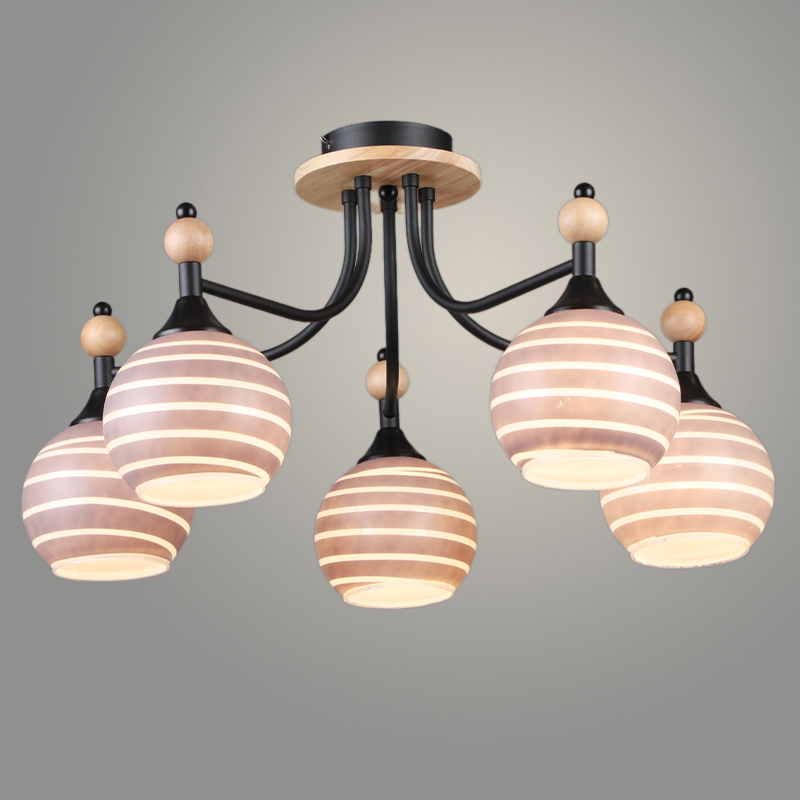 Люстра N6395/5 BK+WOOD черный 5x60W E27 d590 h310, QH24