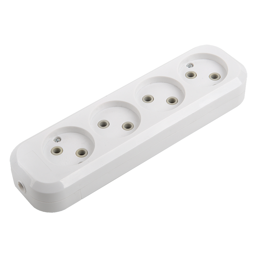 Розеточная колодка GSB-10-4-IP20 Classic, 10А, 4 места, без заземления, без выключателя, IP20 Genera