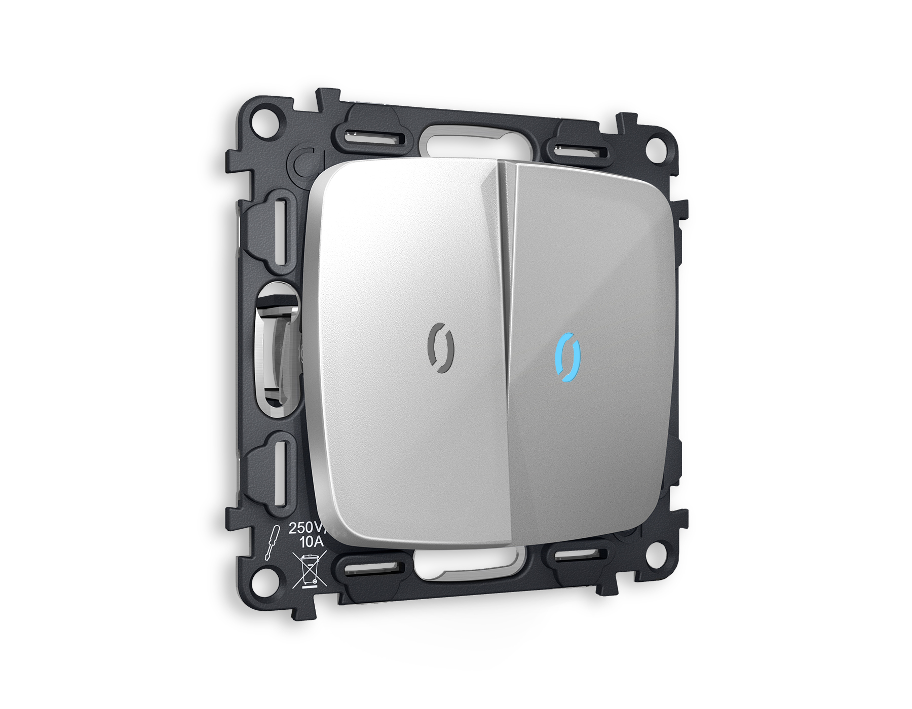 MO404040 Комплект механизма 2-кл прох.выкл подсв10000K OMEGA Серебро глянец QUANT(OP4040,VM120,G29B)