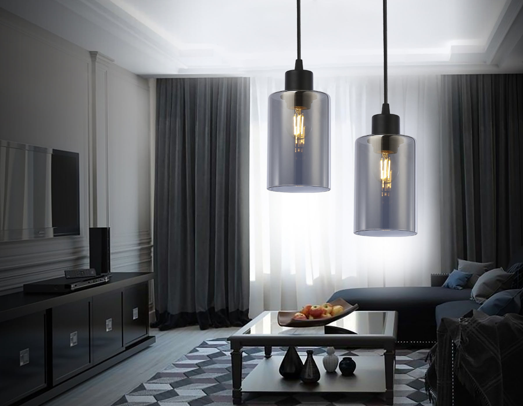 Светильник подвесной в стиле лофт Ambrella TR3695 BK/SM черный/дымчатый E27 max 40W D100*1000