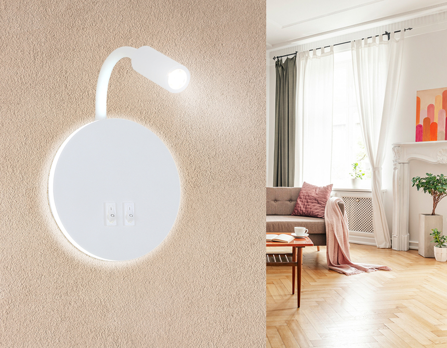 Светильник настенный Ambrella FW295 SWH белый песок LED 6400К+4200K 6W+3W D150*163 с выключателем