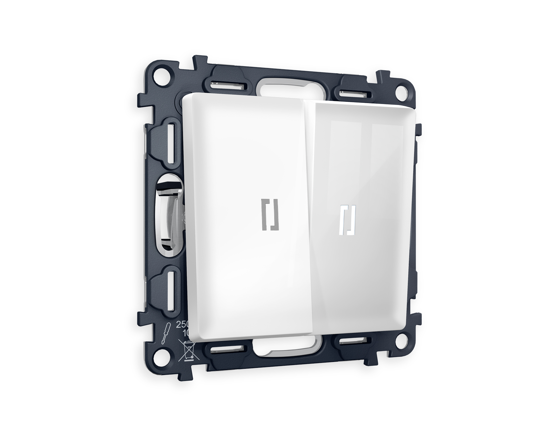 MA104035 Комплект механизма 2-кл прох.выкл с подсв 5600K ALFA Белый глянец QUANT (AP1040,VM120,G25W)