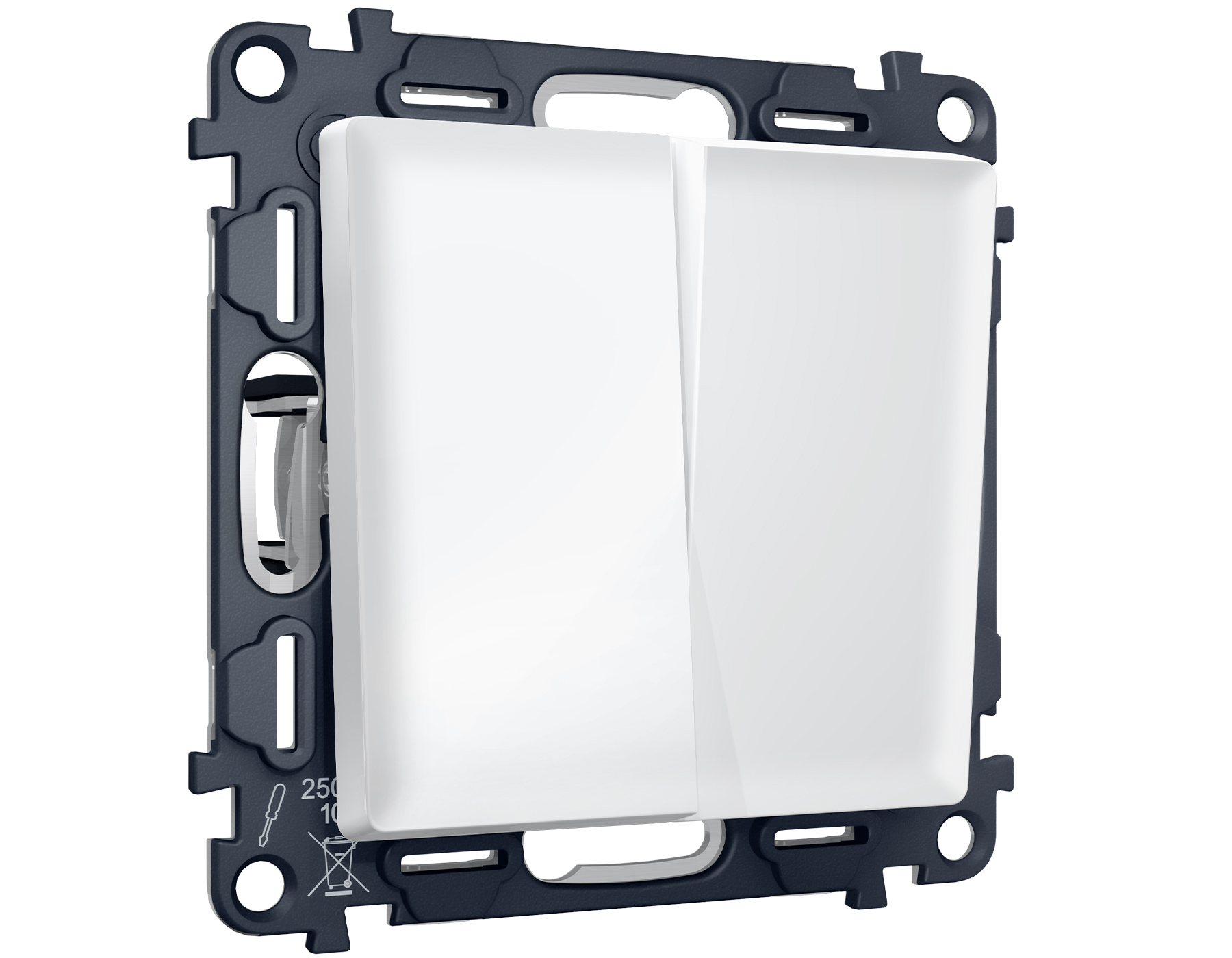 MA123030 Комплект механизма 2-клавишного перекрестного выключателя 10A-250V ALFA Белый матовый QUANT