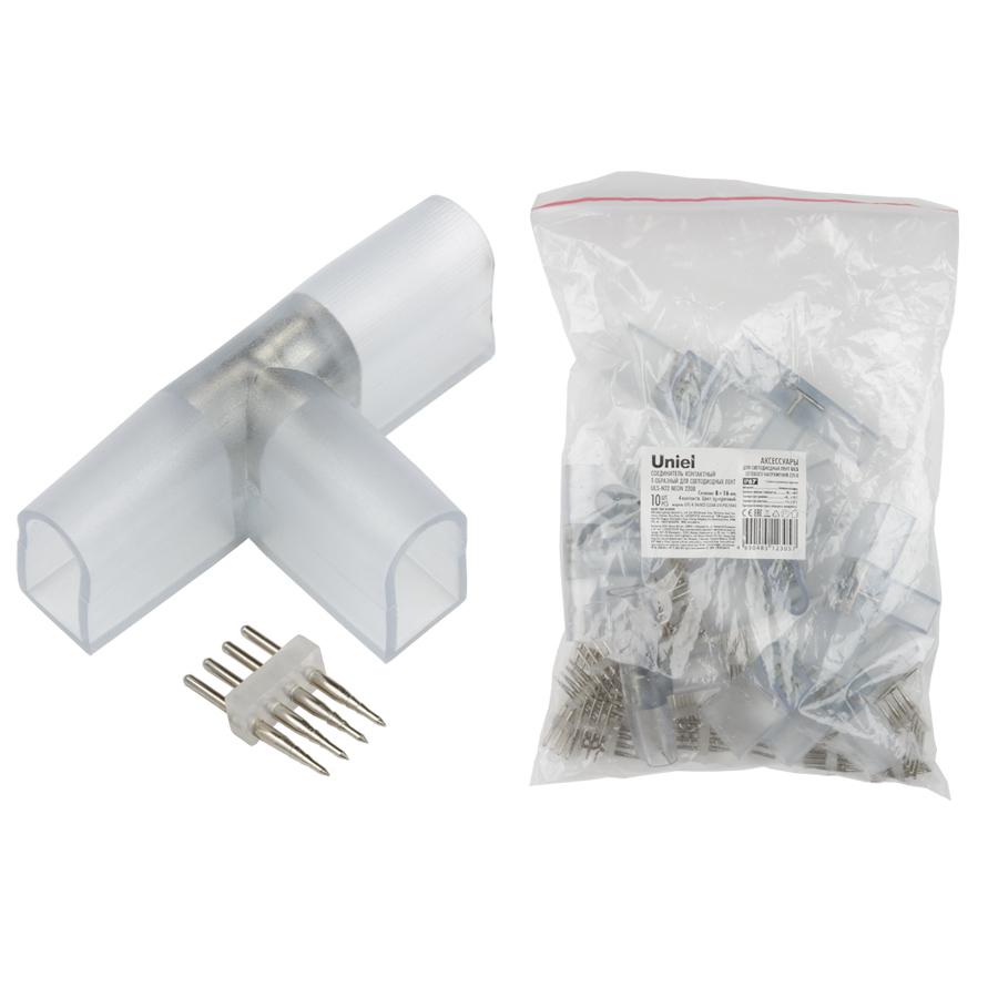 Соединитель Т-образный для лент ULS-N22 RGB NEON 220В NEUTC-K-34/N22 CLEAR 010 POLYBAG 10*18мм