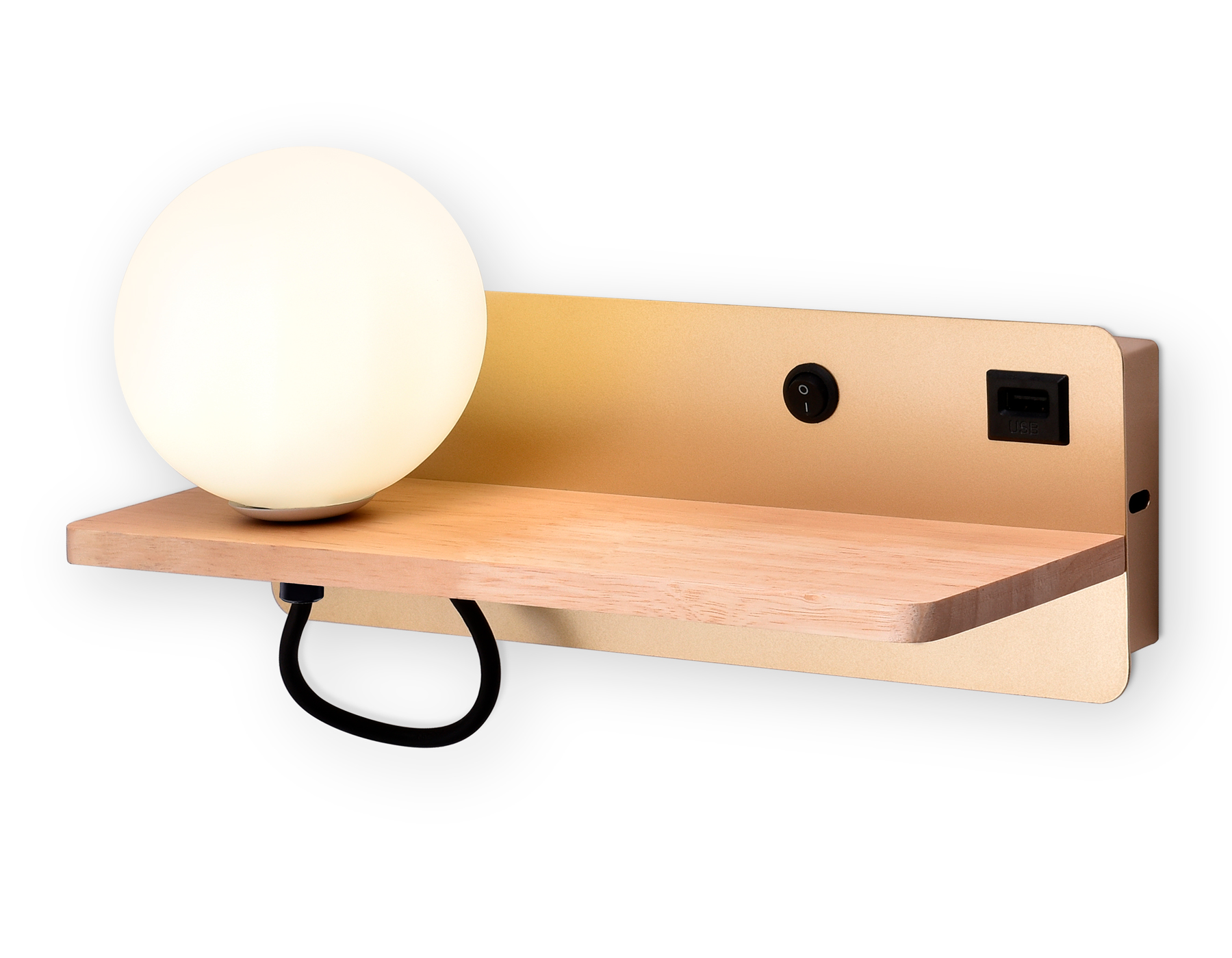 Светильник настенный Ambrella FW520 GD/LW золото/светлое дерево G9 max 40W с полкой, выкл. и USB