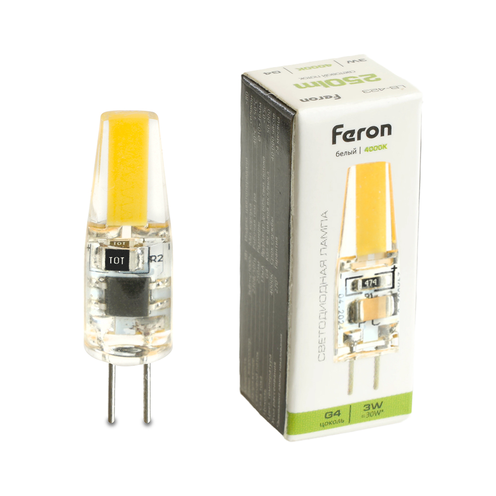 Лампа светодиодная, (3W) 230V G4 4000K JC, LB-423