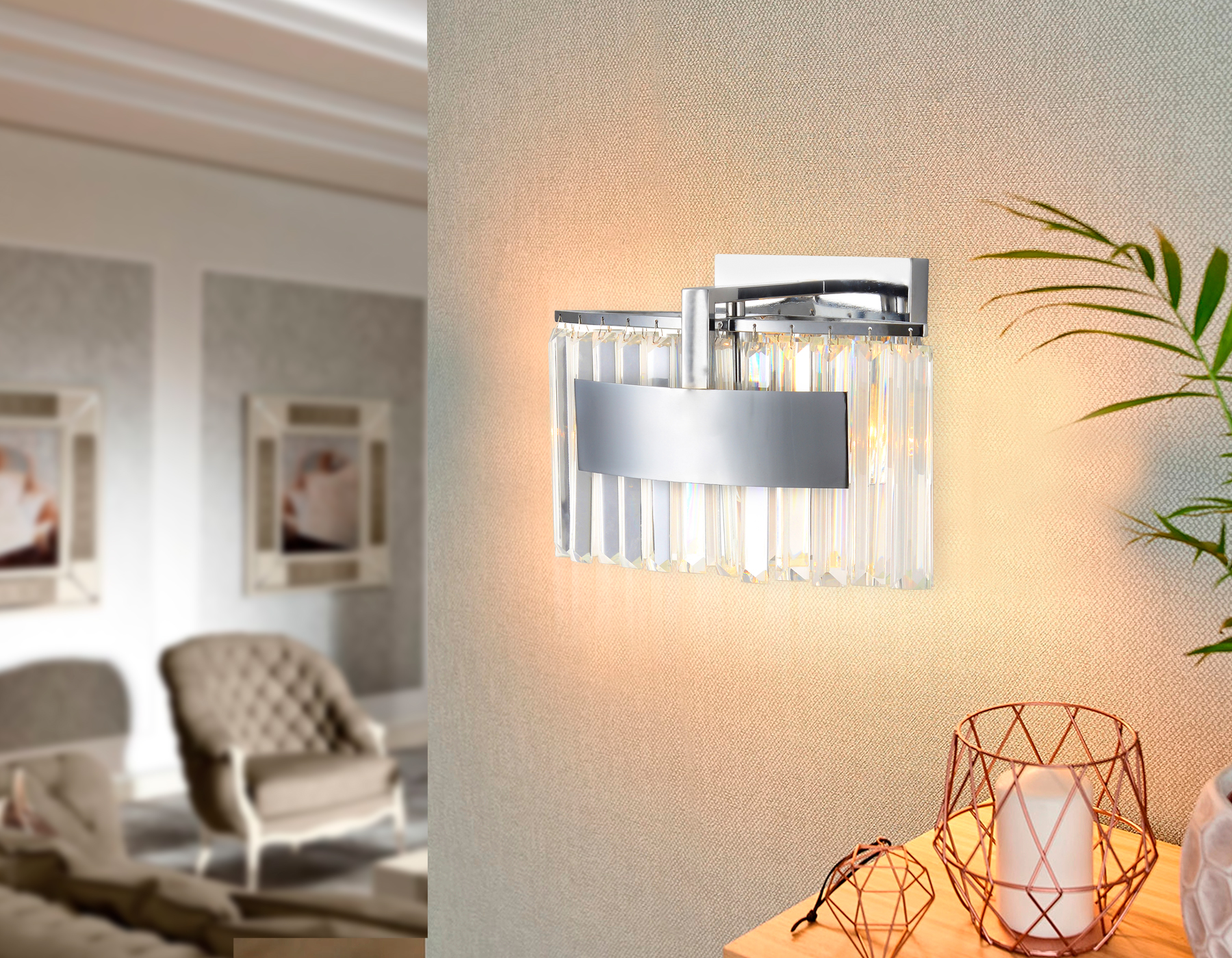 Светильник настенный Ambrella TR5094 CH/CL хром/прозрачный E14 max 40W 348*200*234 с хрусталем