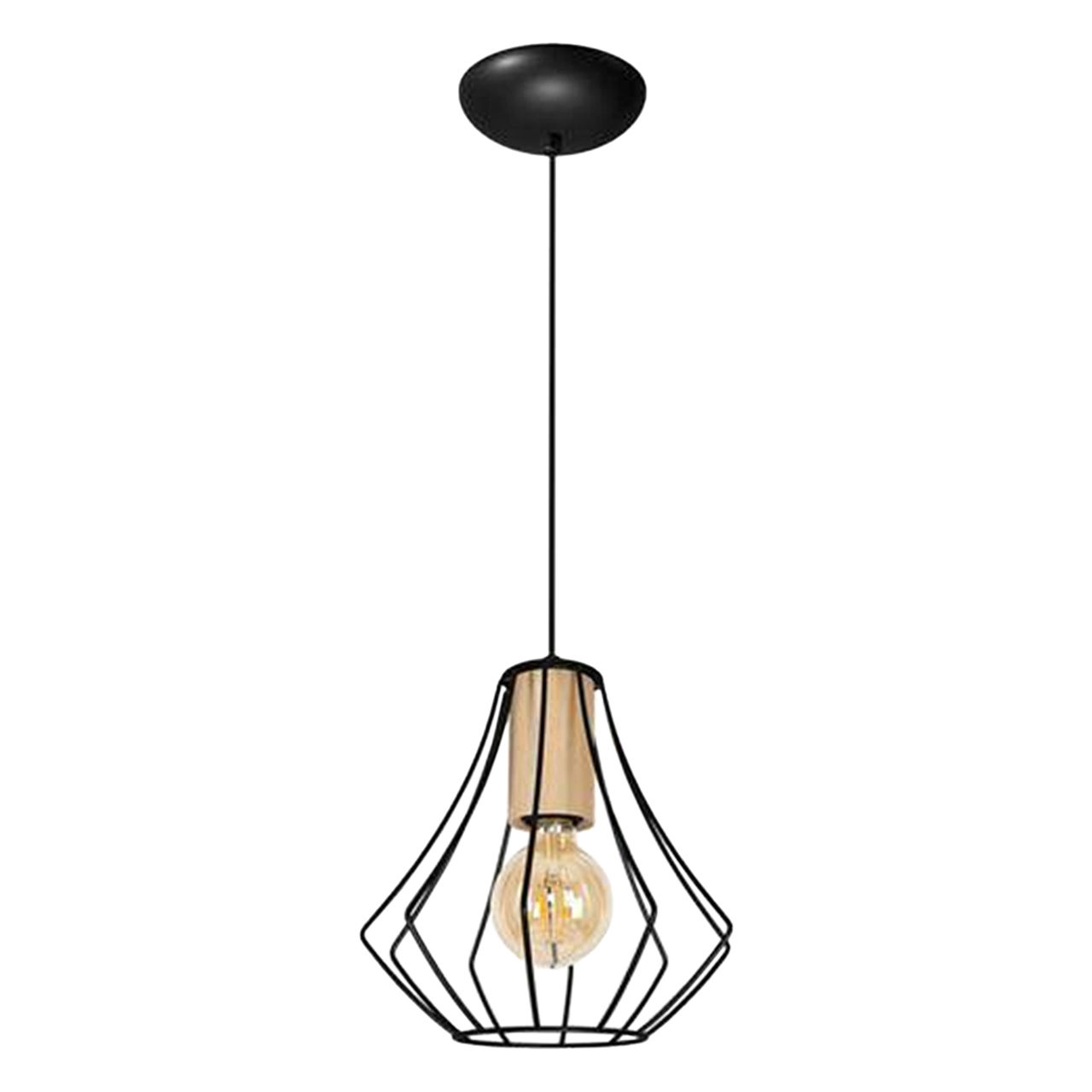 Люстра подвесная Е27 1*60Вт MD.9050-1-P-BK+WOOD