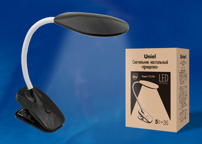 Светильник настольный UNIEL TLD-546 Black/LED/350Lm/4500K прищепка 5W. Механический выкл. Черный