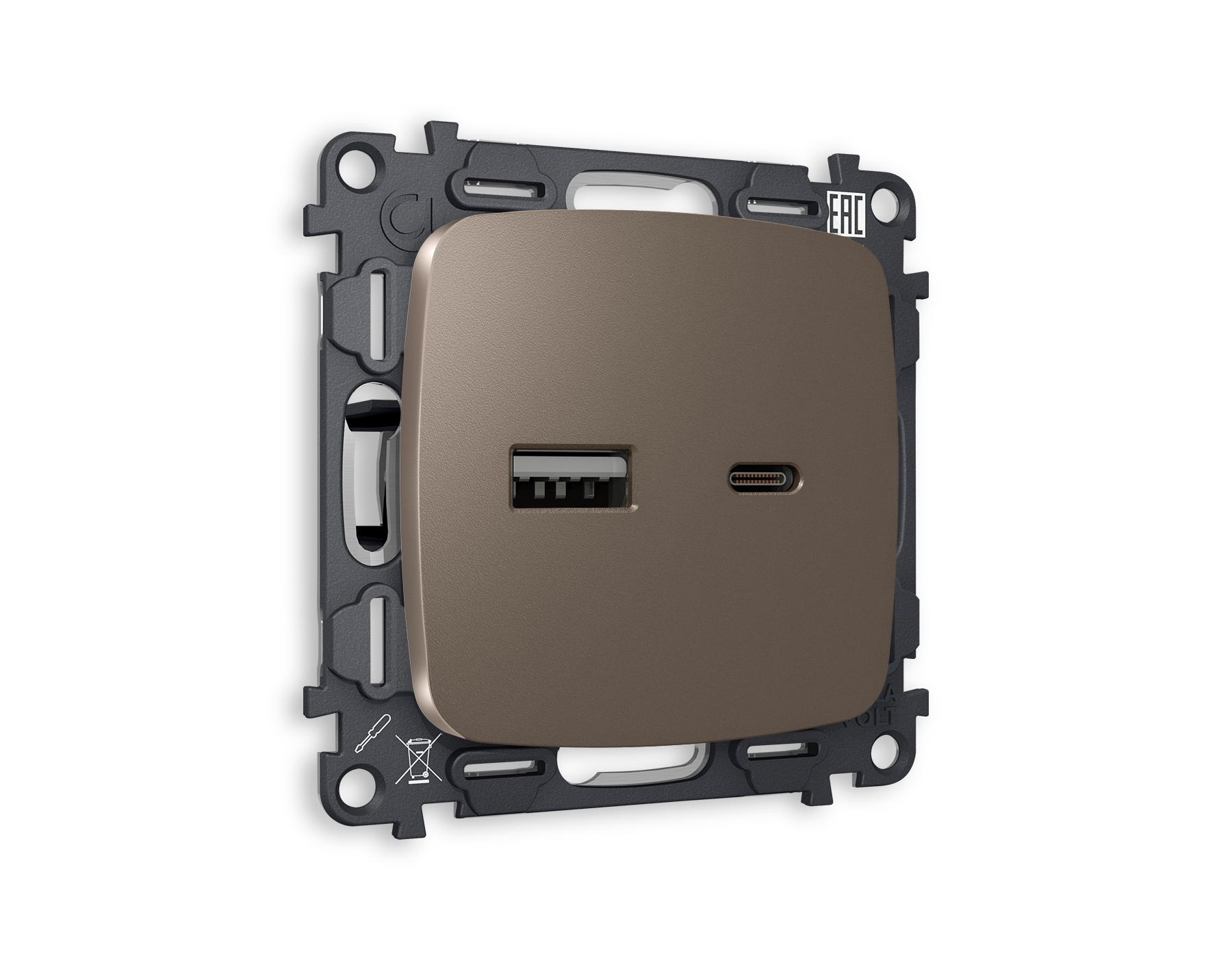 MO641010 Комплект механизма розетки OMEGA Темная бронза матовый 2USB A+C 20W QUANT(OP6410,VM177)