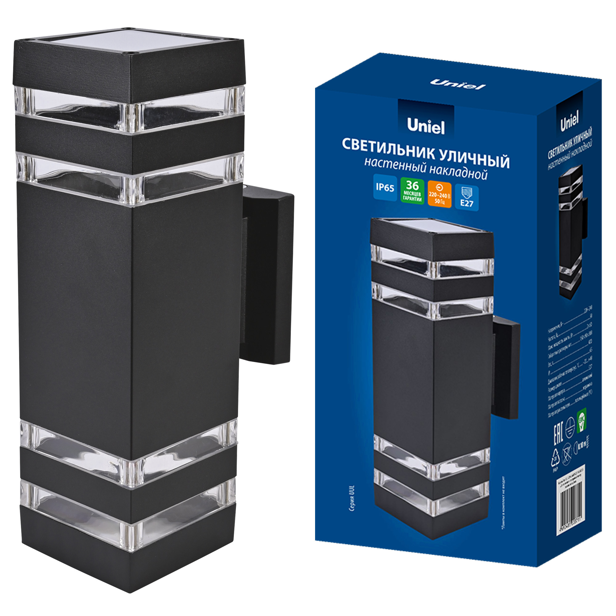 Светильник уличный UNIEL UUL-S24A 2x60W/E27 IP65 BLACK накладной Корпус черный