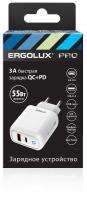 ERGOLUX ELX-РA03QC-C01 (Сетевой адаптер GaN 55 Вт,1USB+1Type C, 100-270В, 5V-20V/3А, QC, Белый)