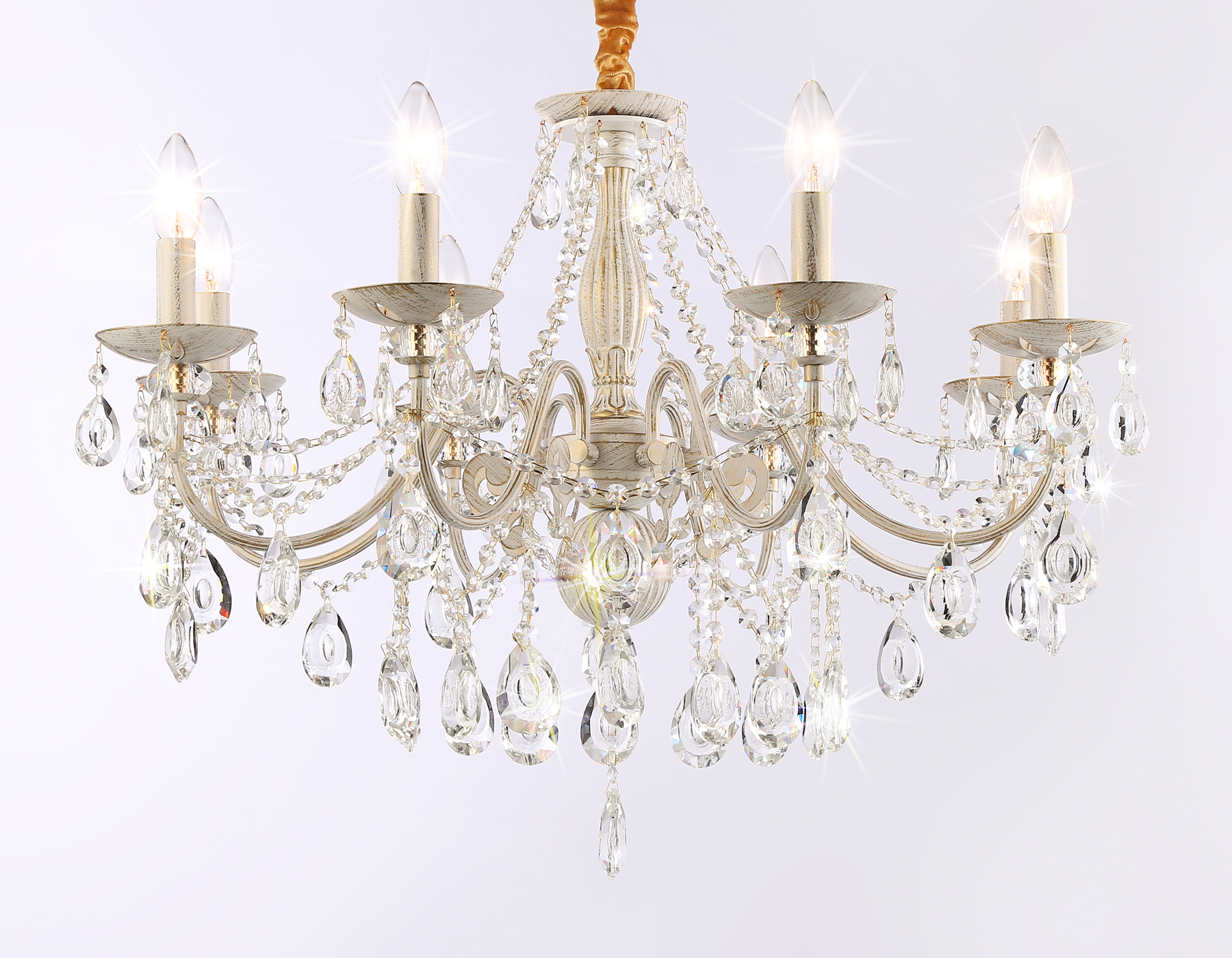 Подвесная люстра с хрусталем Ambrella TR4945/8 WH/GD/CL белый/золото/прозрачный E14/8 max 40W