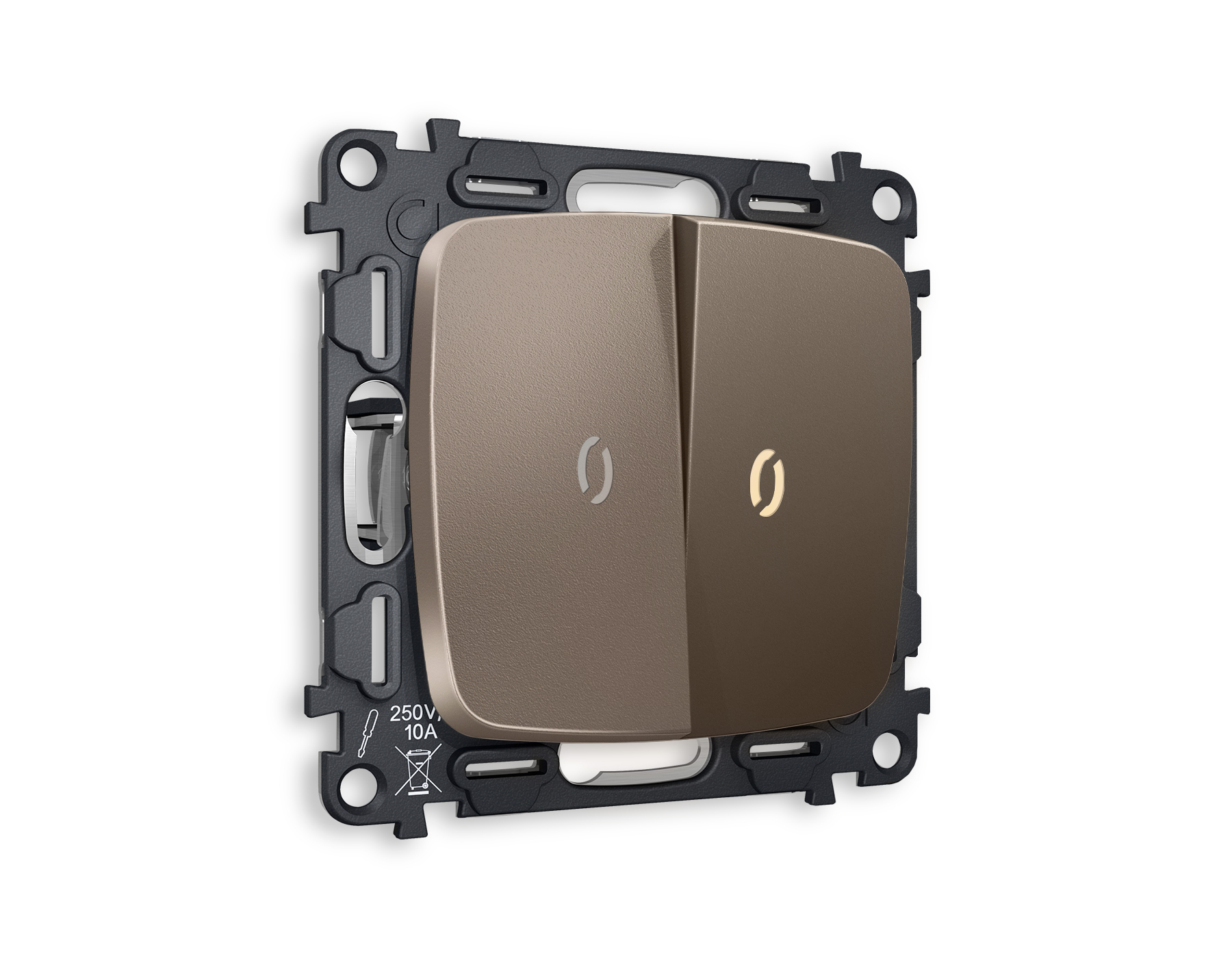 MO634010 Комплект механизма 2-кл выкл с подсв 3200K OMEGA Тем/бронза матовы QUANT(OP6340,VM115,G11Y)