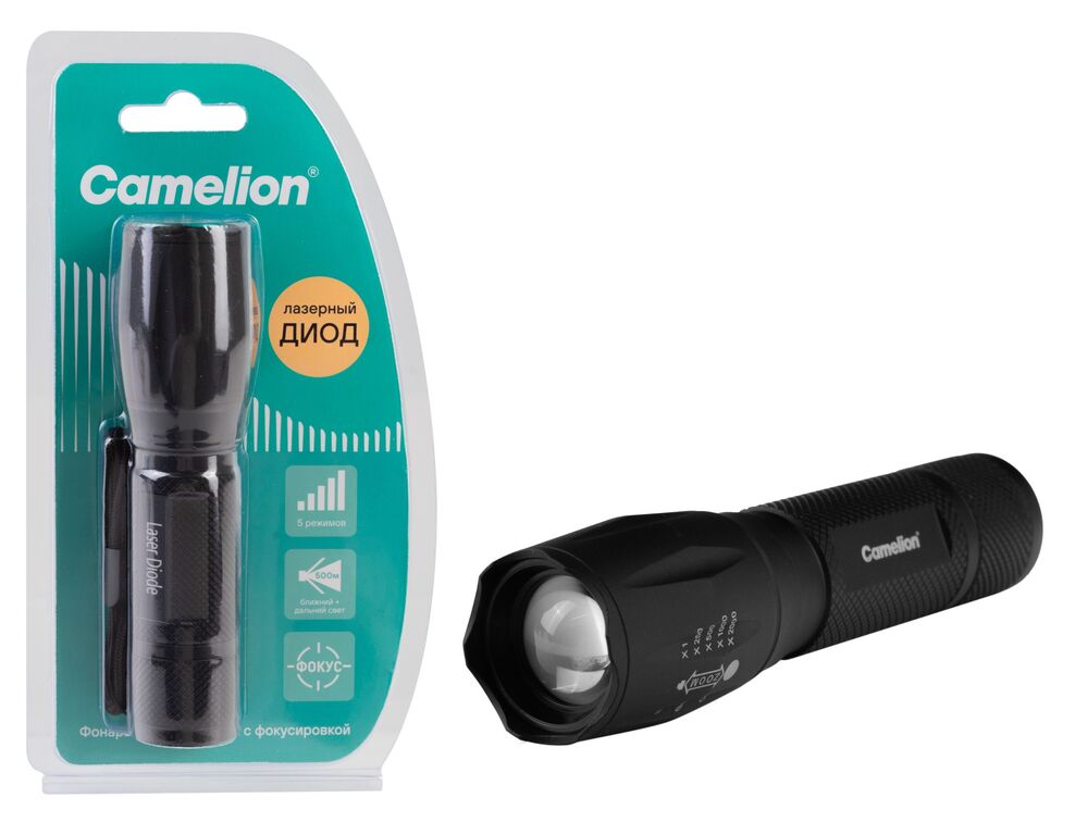 Фонарь CAMELION LED51530 черный LED XML-T6 ZOOM 5 реж 3XLR03 алюм. откр. блистер