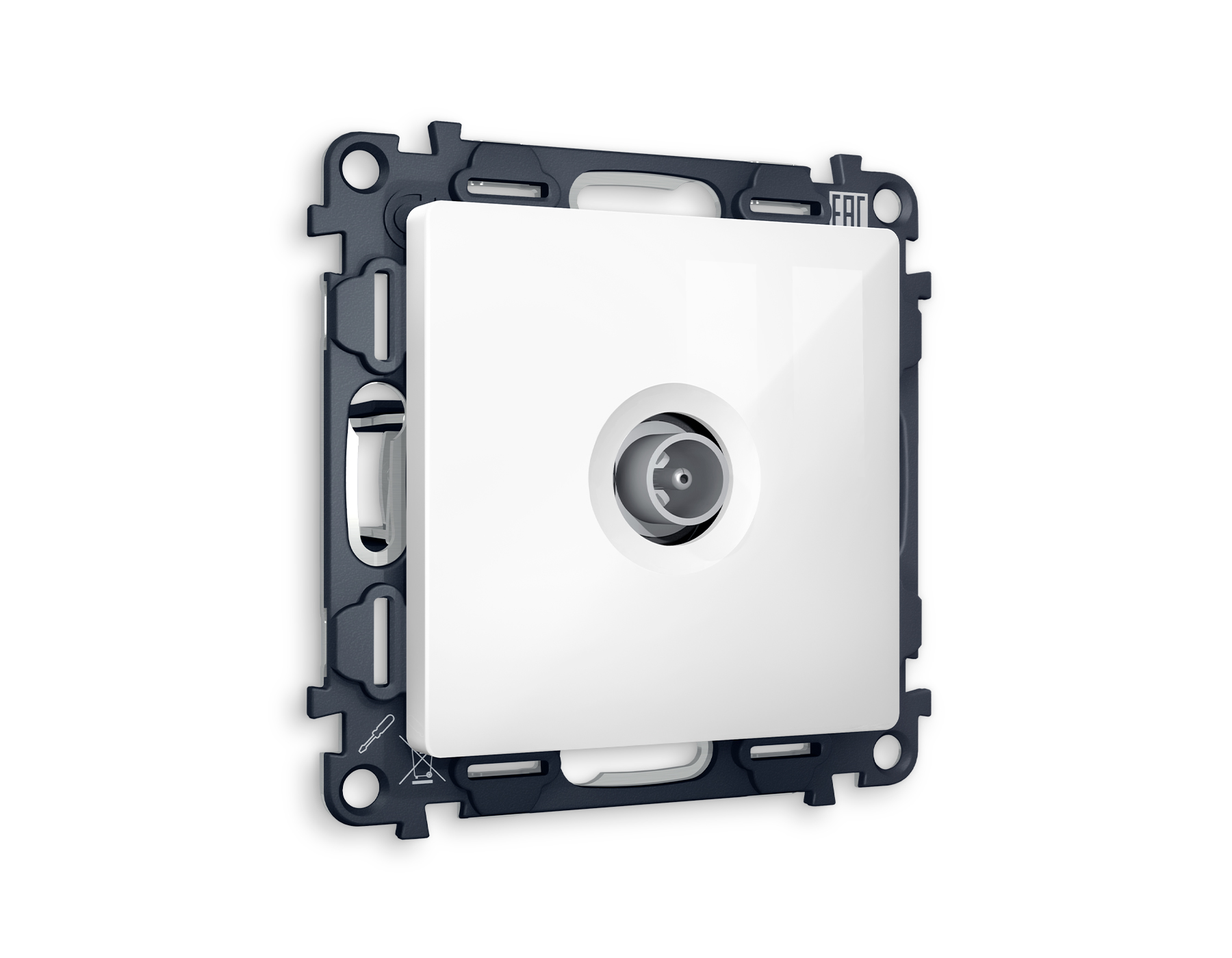 MA113030 Комплект механизма TV розетки проход ALFA Белый глянец 5-1000 MHz 4dB QUANT (AP1130,VM211)