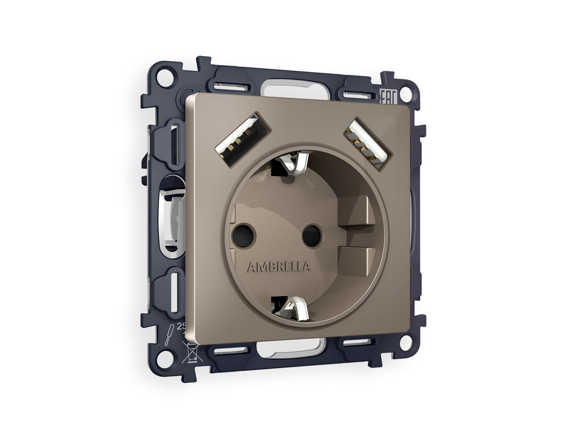 MA639010 Комплект механизма электр розетки ALFA Тем/бронз матов 2USB A+A 18W с/з QUANT(AP6390,VM155)