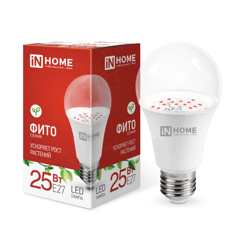 Лампа светодиодная IN HOME LED-A65-ФИТО 25Вт 230В Е27 