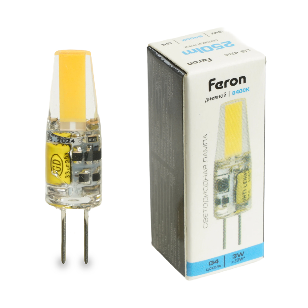 Лампа светодиодная, (3W) 12V G4 6400K JC, LB-424