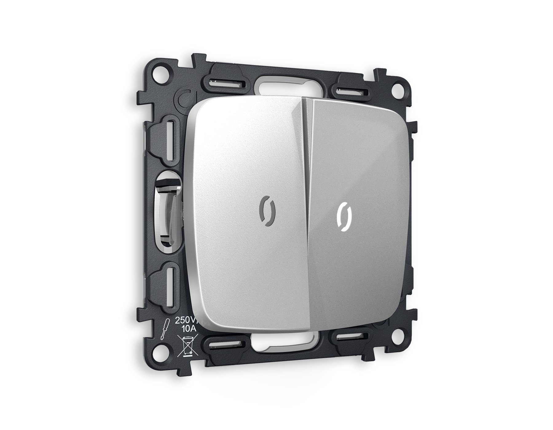 MO404035 Комплект механизма 2-кл прох.выкл подсв 5600K OMEGA Серебро глянец QUANT(OP4040,VM120,G25W)