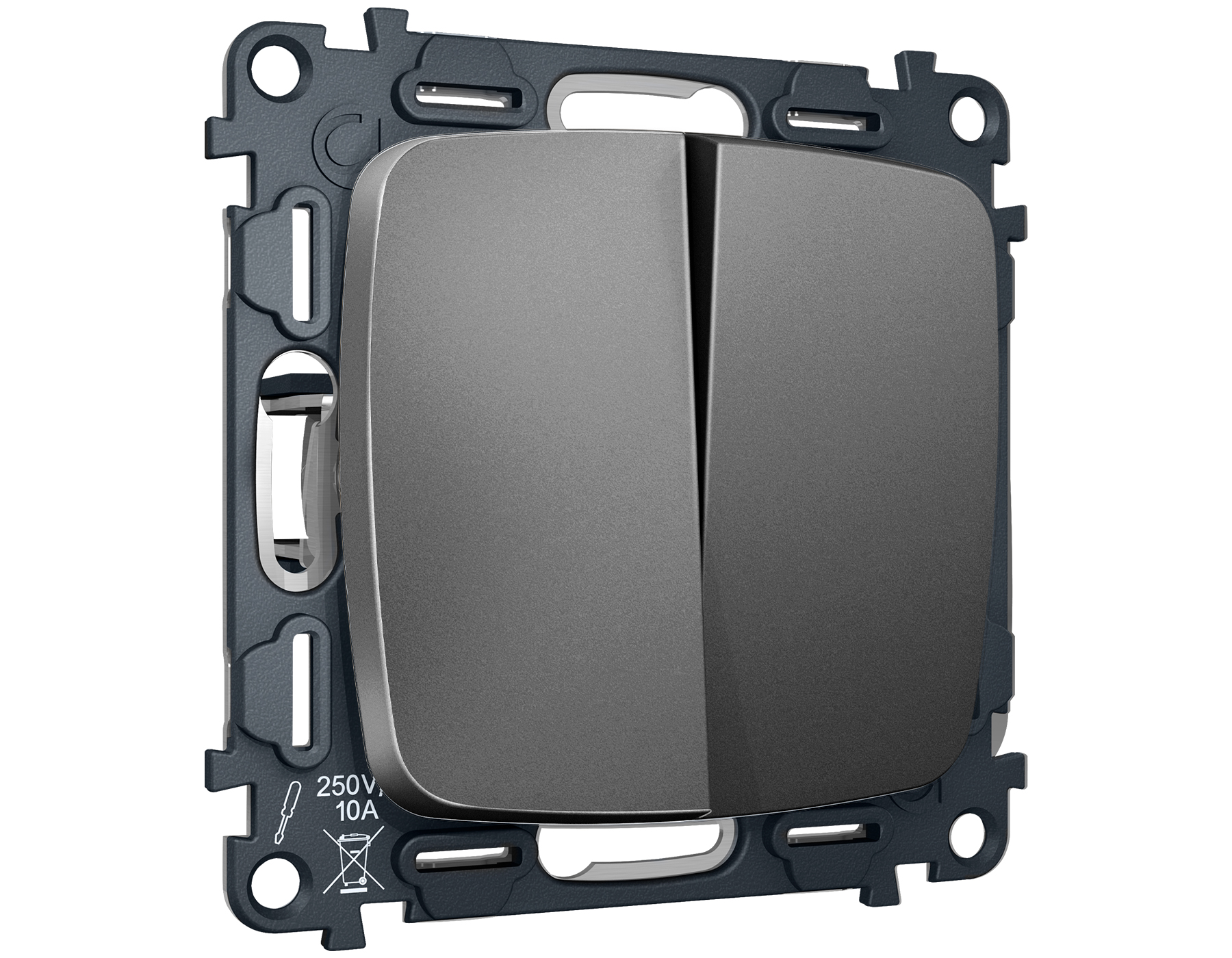 MO653030 Комплект механизма 2-клавишного перекрестного выключателя 10A-250V OMEGA Антрацит серый QUA