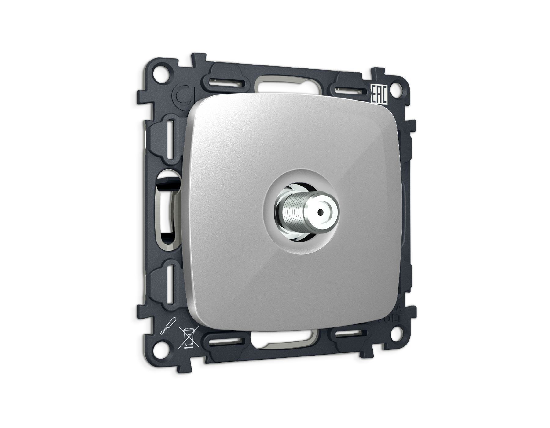 MO413050 Комплект механизма TV розетки SAT 5-2400MHz 3.5dB OMEGA Серебро глянец QUANT (OP4130, VM215