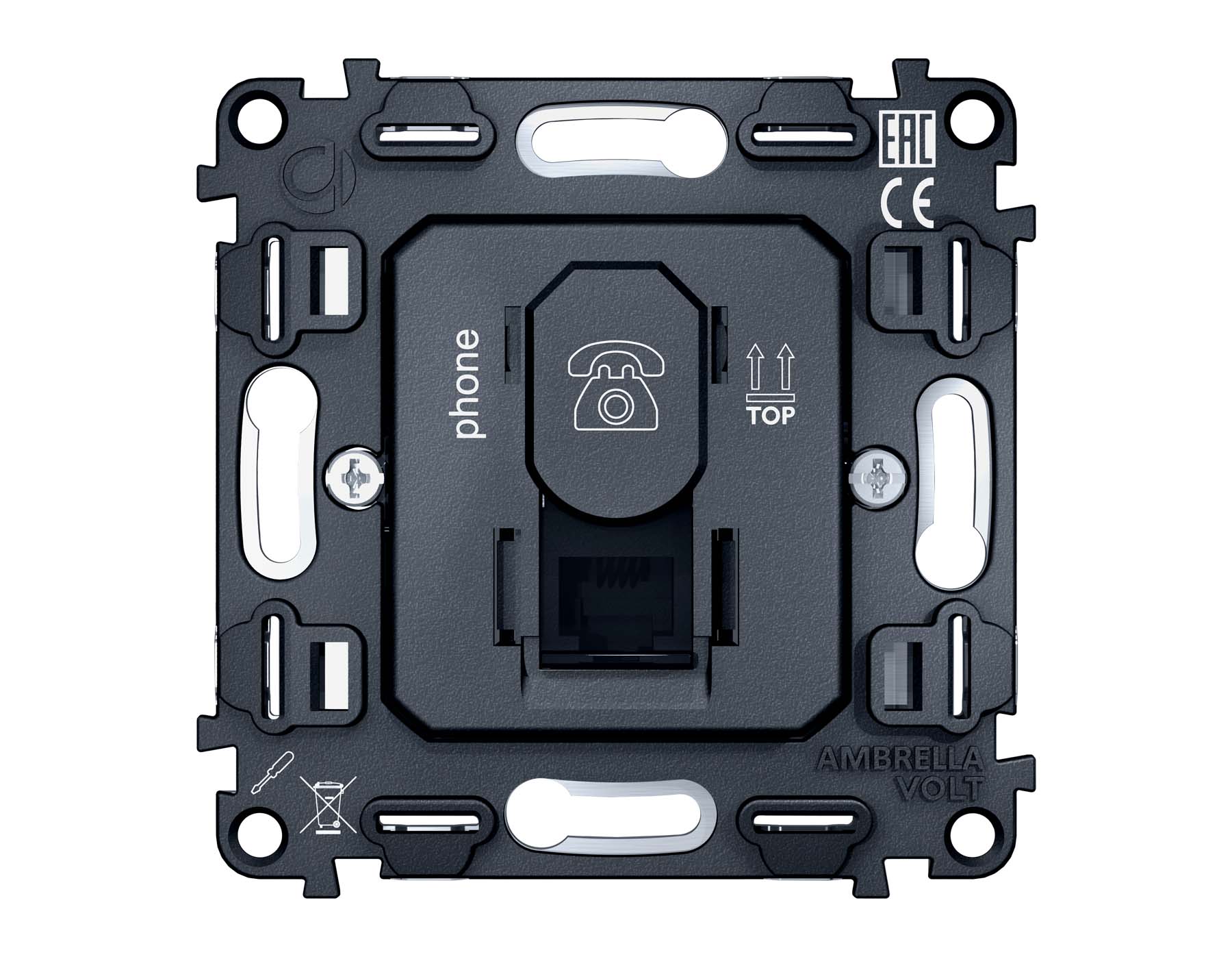 VM190 Механизм телефонной розетки RJ-11 (4P4C) с автоматической защитной шторкой QUANT