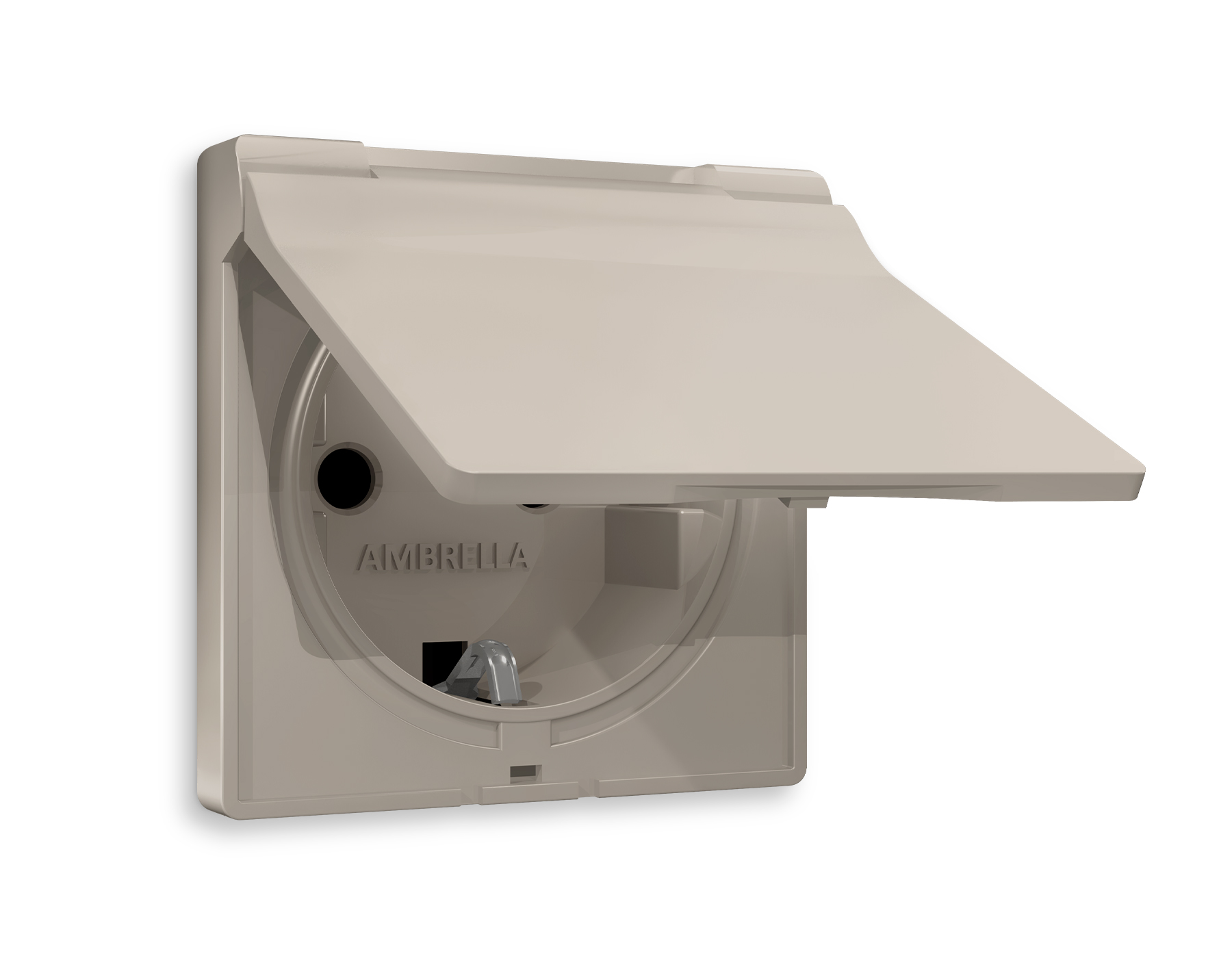 AP3680 Лицевая панель ALFA (Серо-бежевый матовый) для электр розетки с/з со шторк и крыш IP44 QUANT