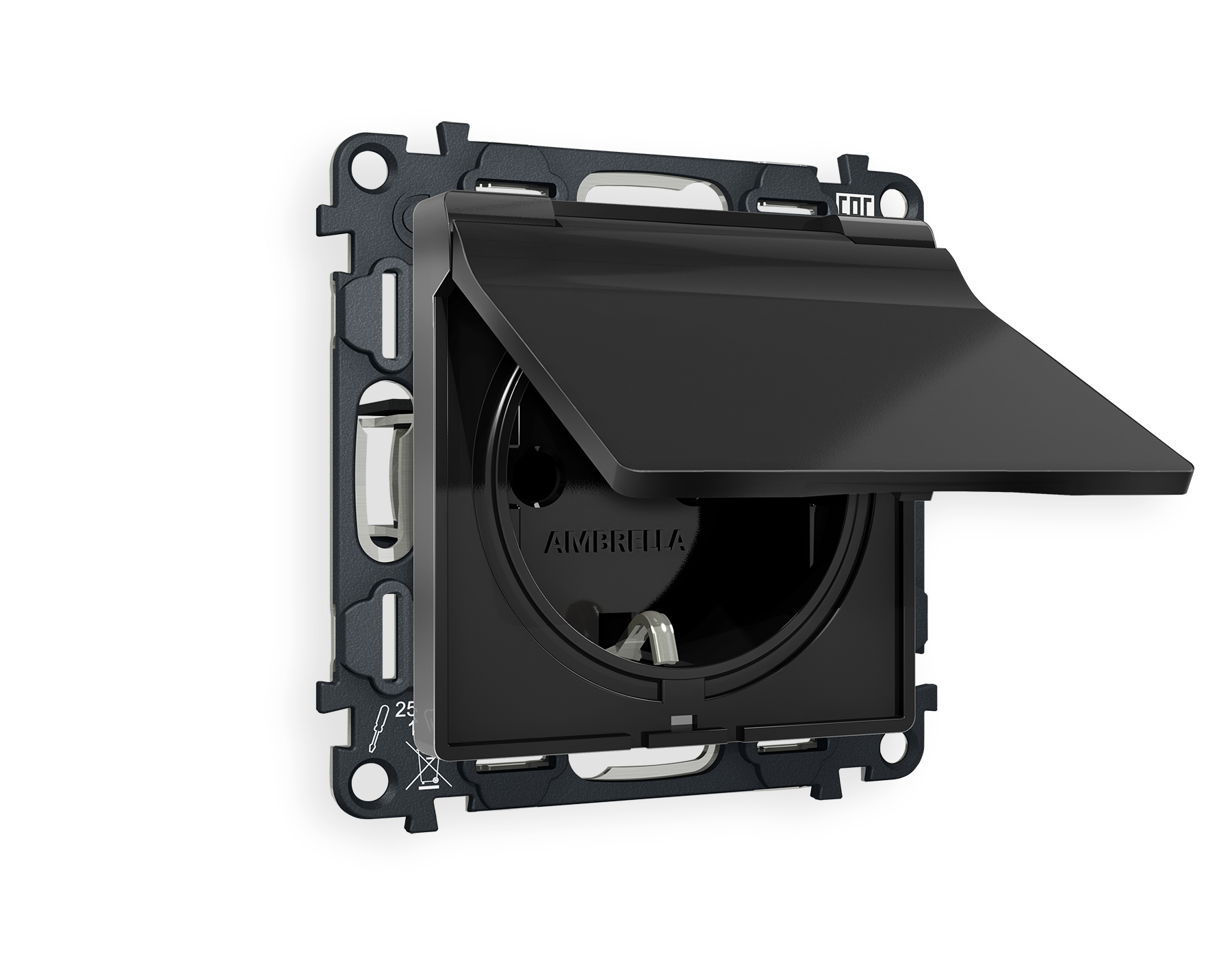 MA808010 Комплект механизма электр розетки ALFA Черный матовый с/з шторк/кр IP44 QUANT(AP8080,VM141)