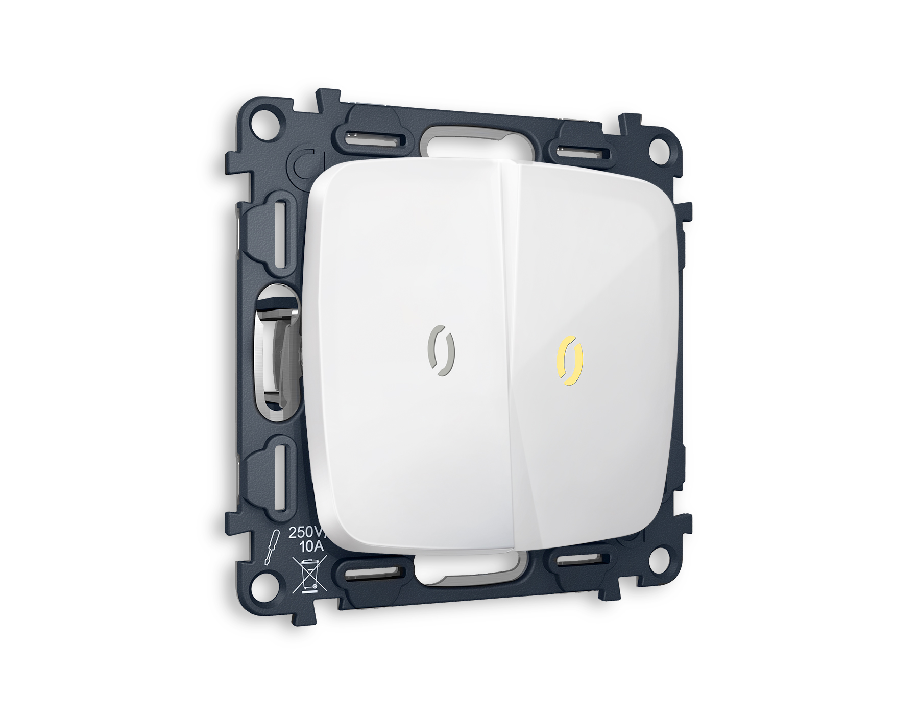 MO104030 Комплект механизма 2-кл прох.выкл с подсв 3200K OMEGA Белый глянец QUANT(OP1040,VM120,G22Y)