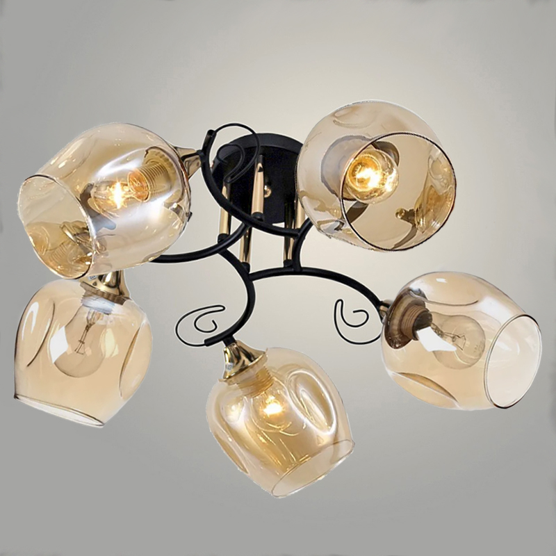 Люстра 11295-9/5 черный/золото НПБ 01-5х60-155 (Плафон QX-8)  Серия М1 Е27 ГУ 5x60W Е27, 1005405549