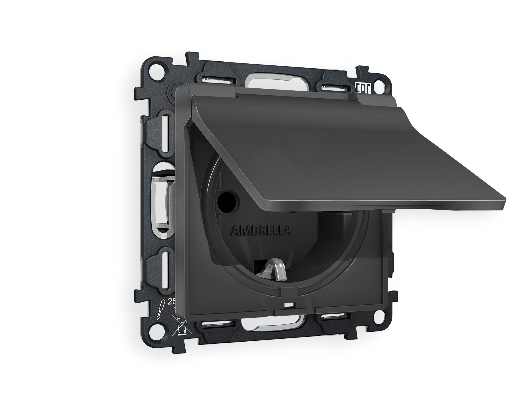 MA908010 Комплект механизма электр розетки ALFA Графит мяг/кас с/з штор/крышIP44 QUANT(AP9080,VM141)