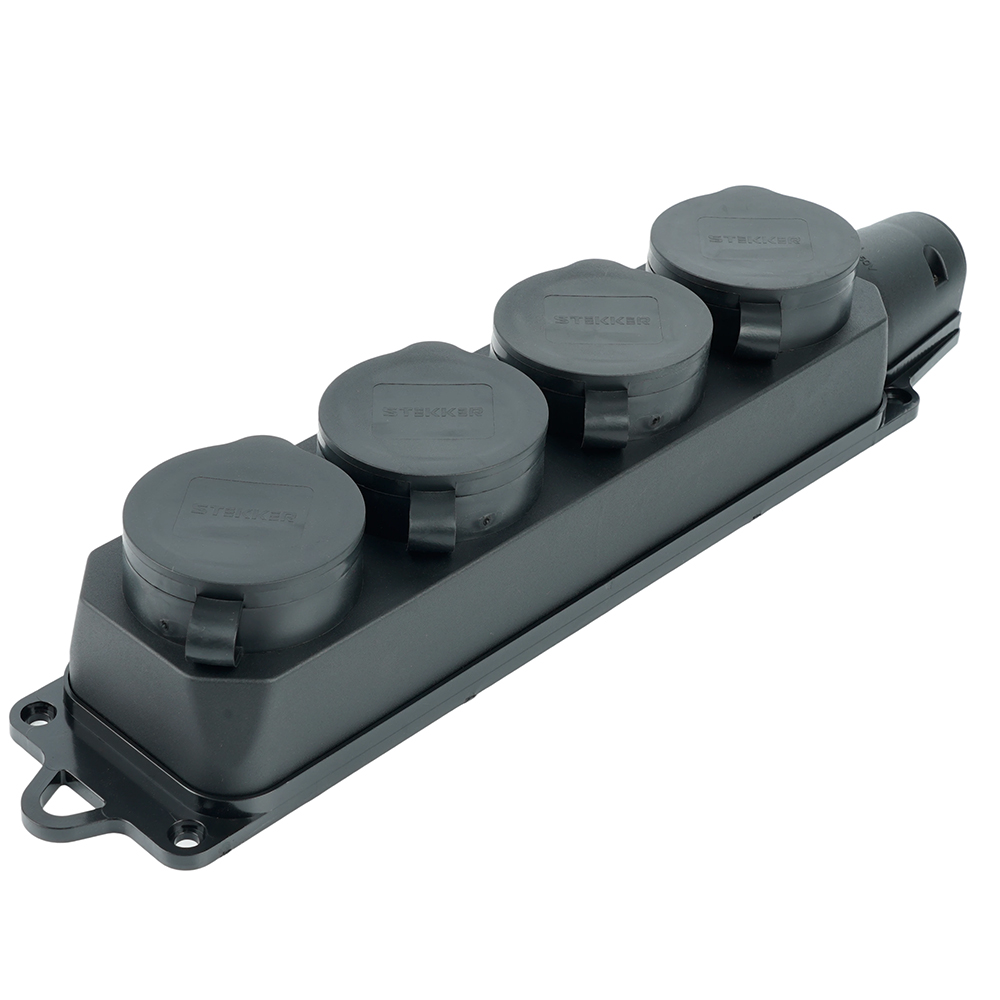 Розетка переносная 4-местная с/з, каучук, серия Одри, RST16-24-44 , черная NEW