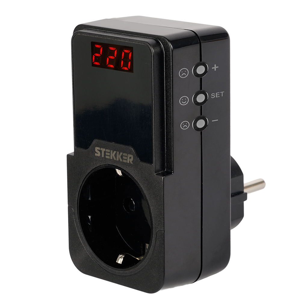 Реле напряжения для розетки  регулируемое   VPR-200B, 230В,16A,черный/серый