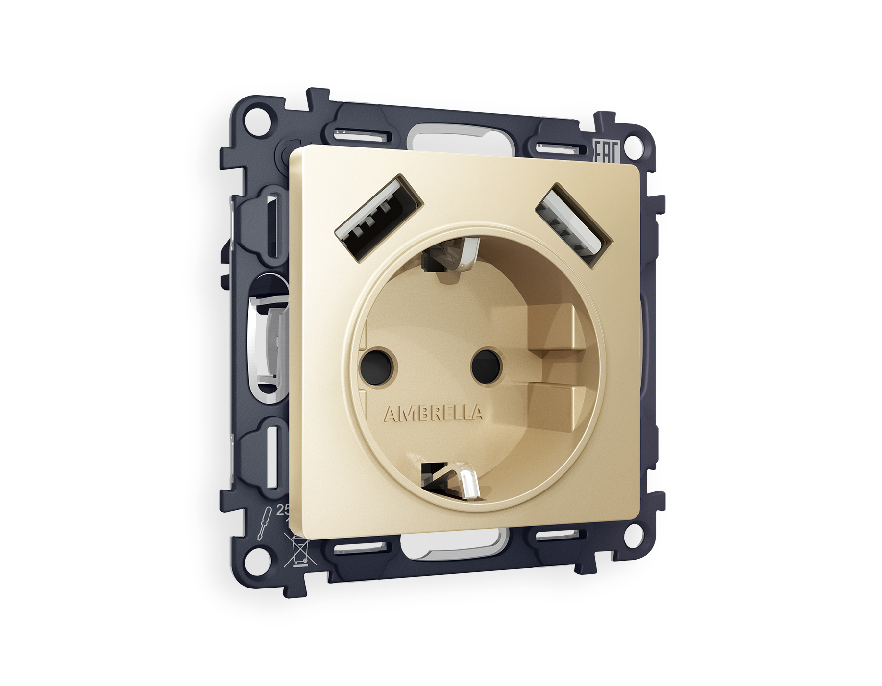 MA609010 Комплект механизма электр розетки ALFA Шампань 2USB A+A 18W с/з QUANT (AP6060, VM155) 