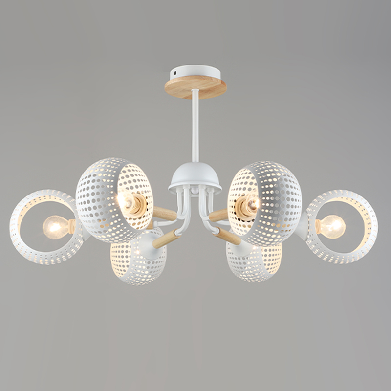 Люстра N5129/6 WT+WOOD белый 6х40W E14 d690 h370