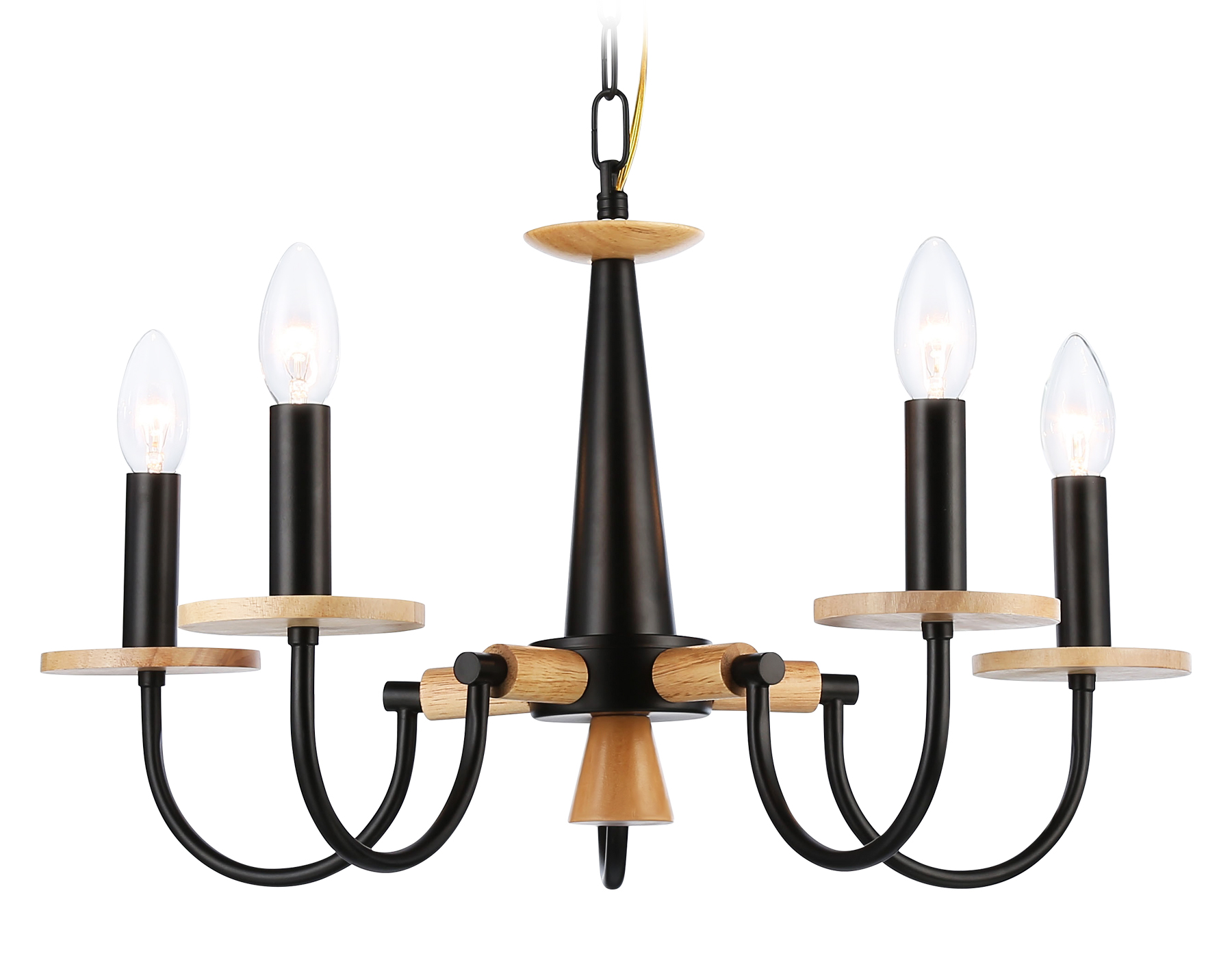Люстра подвесная Ambrella TR9593/5 BK/LW черный/светлое дерево E14/5 max 40W D555*660