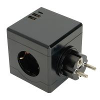 Сетевой разветвитель STEKKER ADP16-33-22 3-х местный 250В,16A, 2хUSB A+Type C, черный