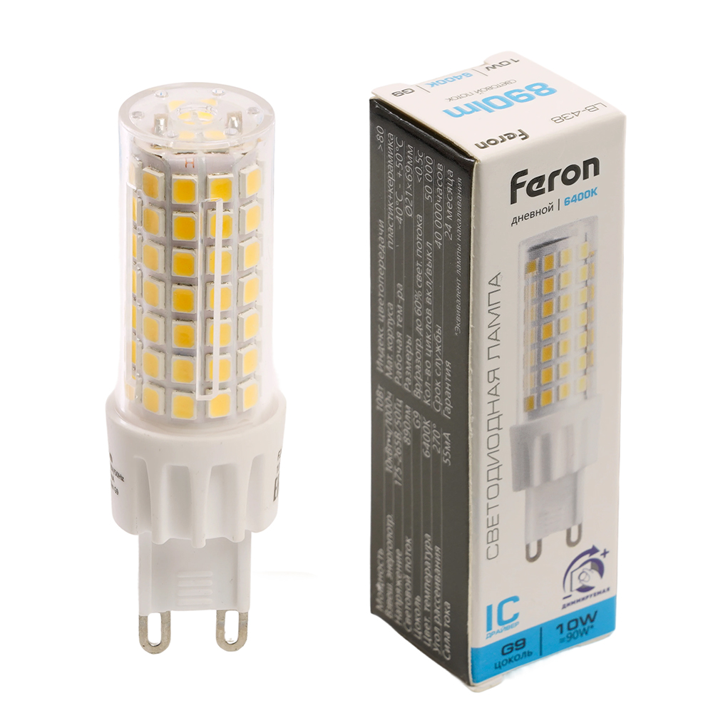 Лампа светодиодная диммируемая, (10W) 230V G9 6400K JCD, LB-438