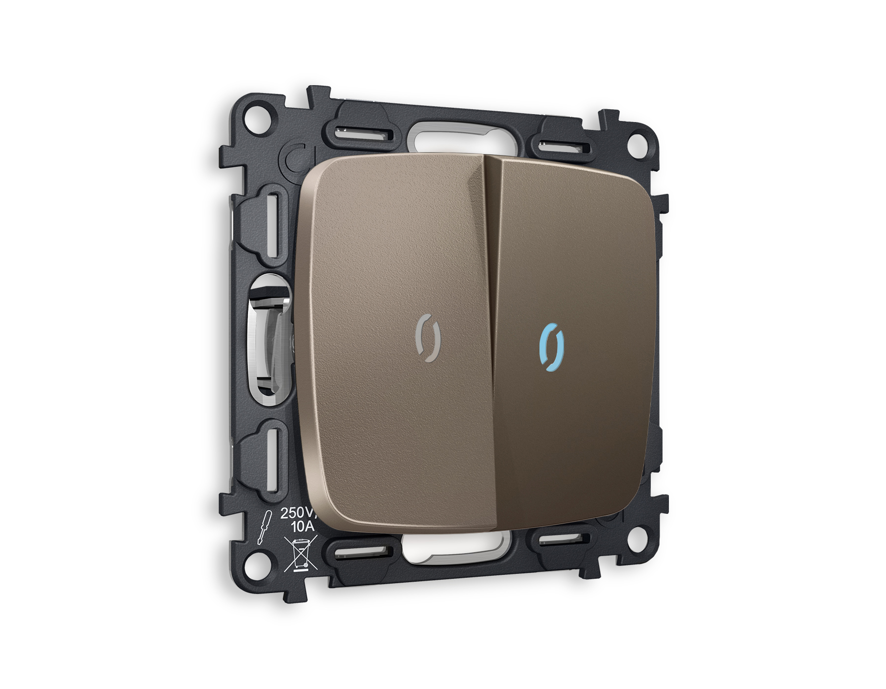 MO634020 Комплект механизма 2-кл выкл с подсв 10000K OMEGA Тем/бронза матов QUANT(OP6340,VM115,G17B)