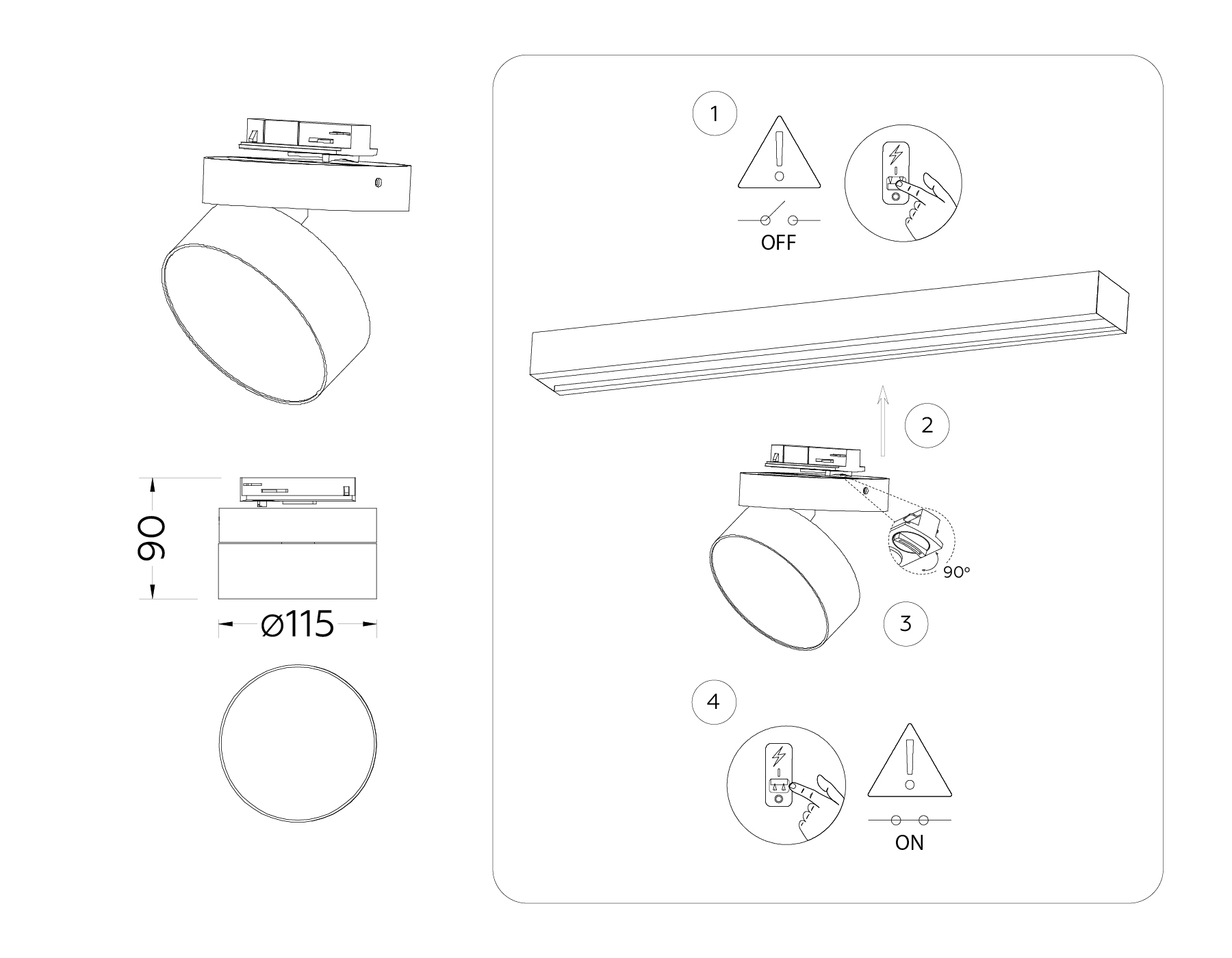 Трековый светодиодный светильник GL6879 BK черный LED 16W 4200K D115*90