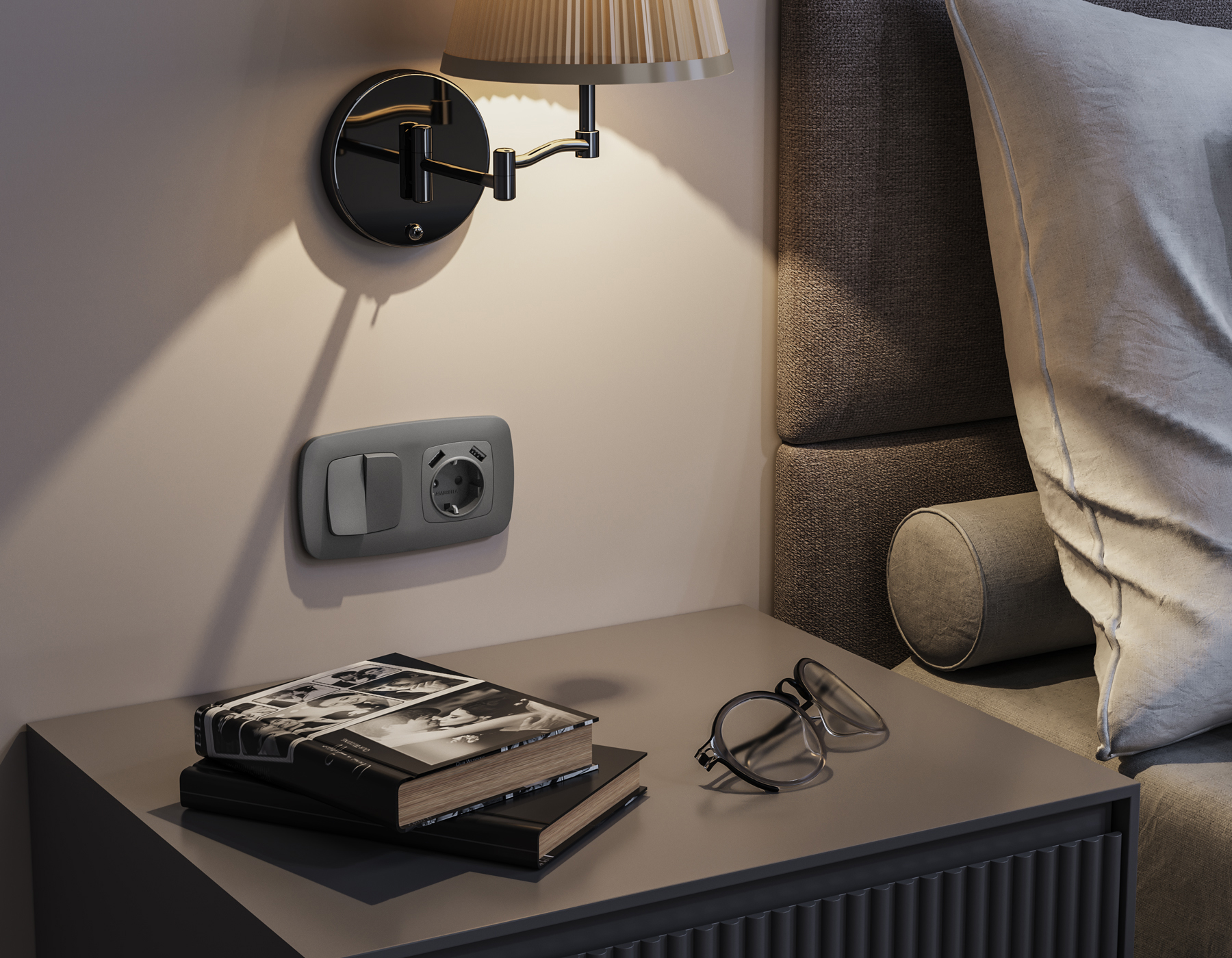 MO653030 Комплект механизма 2-клавишного перекрестного выключателя 10A-250V OMEGA Антрацит серый QUA